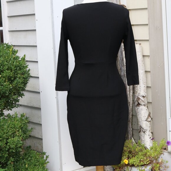 Boston Proper Black V-Neck Twist Waist Long Sleeve Knit Sheath Dress Sz 8 - Picture 5 of 7